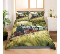 Housse de Couette 280x240 Train à Vapeur Vintage 3D Parure de Lit Paysage Naturel en Microfibre Doux Housses Couettes 2 Personnes avec Fermeture Éclair avec 2 Taies d'oreiller 65x65 cm K.2330