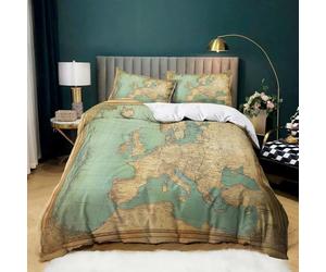 Housse de Couette 3 Pièces 90x190 cm Carte Monde Rétro, Parure de Lit 1 Personnes en Microfibre Douce, Ensemble de Literie Beige avec 2 Taies d'oreiller 65x65 cm pour Décoration de Chambre