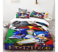 Housse De Couette 3 Pieces Sonic Boy, Impression Numérique 3d, Douce, Decoration D'intérieur, 100 % Polyester, Taille King, Cadeau Pour Adolescents Et Enfants