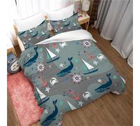 Housse De Couette 3 Pieces Ultra Douce Avec Fermeture Éclair, Motif Créatures Marines, 100 % Microfibre, Housse De Couette Avec 2 Taies D'oreiller 80 X 80 Cm, Motif Baleine