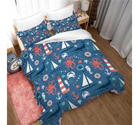 Housse De Couette 3 Pieces Ultra Douce Avec Fermeture Éclair, Motif Créatures Marines, 100 % Microfibre, Housse De Couette Avec 2 Taies D'oreiller 80 X 80 Cm, Motif Baleine