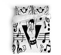 Housse de Couette 3D Enfant Parure de lit Geste Rock avec Une Note De Musique Sets De Housse De Couette Microfibre Simplicité en Noir Et Blanc Parure De Lit -240x260cm+ 2 Taie d'oreiller 50x75cm