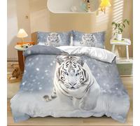 Housse de Couette 3D Imprimé Animaux Tigre Blanc Parure de lit Ensemble De Literie 3 Pièces, Blanc Douce Confortable Microfibre Hypoallergique, avec Fermeture Éclair Et Taie Oreiller 160 x 200 cm