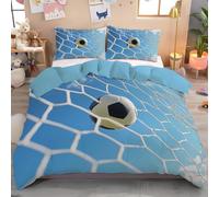 Housse De Couette 3D Imprimé Bleu Blanc Réseau De Football Blue Sky Mouvement Photographique Parure De Lit Ensemble De Literie 3 Pièces Ultra Douce Confortable Microfibre Avec Taie Oreiller,240X260Cm