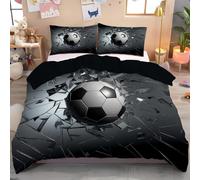 Housse De Couette 3D Imprimé Noir Et Blanc Ballon De Football En Verre Mouvement Tridimensionnel Parure De Lit Ensemble De Literie 3 Pièces Douce Confortable Microfibre Avec Taie Oreiller,200X200Cm