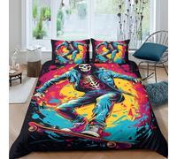 Housse de Couette 3D Imprimée Graffiti Squelette Skateboard Microfibre Décoration Chambre Parure de Lit Street Art Doux Respirant pour Adulte Jeune Double（200x200cm