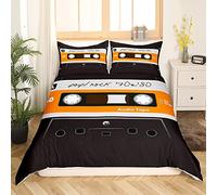Housse de Couette 80S Party 200x200,Ensemble de Literie À Cassettes Audio pour Garçons Filles Adolescents,Parure de Lit sur Le Thème de La Musique Vintage,Literie Artistique Musical,Décor de Luxe