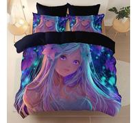 Housse de Couette 90 x 190 cm, Anime Belle Fille Fantastique Motif imprimé, avec Fermeture Éclair Noir Housse Couette en Microfibre avec 1 Taies d'oreiller, Convient aux Adultes et aux Enfants