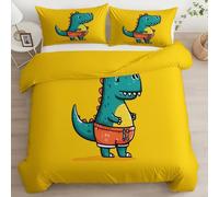 Housse de Couette 90 x 190 cm avec 1 Taies d'oreiller 65x65 cm, Les Dinosaures De Dessins Animés sont Amusants 100% Microfibre Parure De Lit, Impression Motif Imprimé en 3D, Fermeture Éclair, Jaune