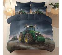 Housse de Couette 90 x 190 cm avec 1 Taies d'oreiller - Gros Plan Tracteur Champs Nuages Sombres Motif - Parure de lit Douce et Confortable - Microfibre Parure Couette avec Fermetures éclair, Gris
