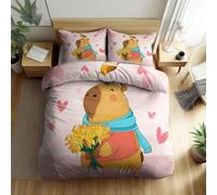 Housse de Couette 90 x 190 cm Cartoon Animal Sourire Capybara Parure de Lit, Respirant Microfibre Rose Housse Couette 1 Personnes - Ensemble de lit avec 2 Taies d'oreiller 65x65cm