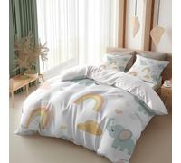 Housse de Couette 90 x 190 cm éléphant Arc-en-Ciel de Dessin animé Parure de Lit Respirant Microfibre Blanc Housse Couette avec Fermeture Éclair 1 Personnes avec 2 Taies d'oreiller 65x65cm