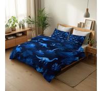 Housse de Couette 90 x 190 cm en Microfibre Dessins Animés Forêts Dinosaures Plantes - Bleu Parure de Lit 1 Personne avec Fermeture Éclair - Ensemble de Literie Douce & Résistante pour Adolescent