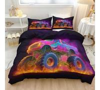 Housse De Couette 90 x 190 cm, Imprimé Parure De Lit 1 Personnes Multicolore, Sets De Housse Couette en Microfibre avec Taies d'oreiller Fermeture Éclair Abstrait Flamme Camion