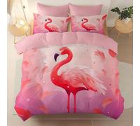 Housse de Couette 90 x 190 cm Motif Dessin animé Mignon Flamant Rose Plumes Parure de Lit Botanique Fermeture Éclair - Rose Housse de Couette en Microfibre avec 1 Taies d'oreiller