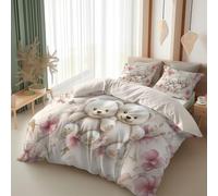 Housse de Couette 90 x 190 cm Ours en Peluche Blanc Parure de Lit, Gris Housse de Couette 1 Personne en Respirant Microfibre avec Fermeture éclair, 2 Taie d'oreiller 65x65cm