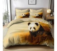 Housse de Couette 90 x 190 cm Panda Roux Mignon Imprimé Parure de lit 2 Pièces Confortable Doux Microfibre avec Fermeture Éclair Literie et 1 Taie d'oreiller, Crème