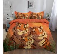 Housse de Couette 90 x 190 cm Parure de Lit, Dessin Animé Animal Tigre Mignon 2 Pièces 100% brossée Douce Microfibre, Linge de Lit 1 Personne avec 1 Taie Oreillers Adulte avec Fermeture Éclair Orange