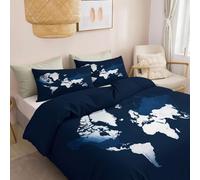 Housse de Couette 90 x 190 cm Parure de Lit Réversible imprimée Art Numérique, Housse de Couette Mappemonde Bleu Marine Et Blanc Hypoallergénique pour Enfants et Adulte ation de Chambre à Coucher