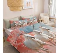 Housse de Couette 90 x 190 cm Parure de Lit Réversible Style Aquarelle, 1 Personnes avec Fermeture éclair Housse de Couette Animal Cheval Fleurs De Cerisier Papillons pour Enfants Adultes de Chambre