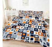 Housse de Couette 90 x 190 cm Style Moderne Rétro- Parure de Lit 2 Personnes Motif Géométrique Cercle Carré, Orange Gris Ensemble de Literie en Microfibre Douce avec Fermeture éclair
