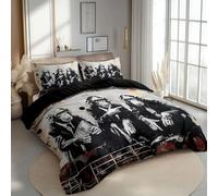 Housse de Couette 90 x 190 cm Trois singes Parure de lit 1 Personne en Polycoton avec Fermeture Éclair Réversible Sets de Housse Couette Noir avec 1 Taie d'oreiller 65 x 65cm pour Enfants Adolescent