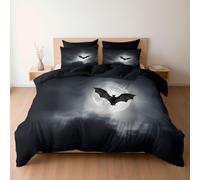 Housse de Couette 90 x 190 Fantaisie Ciel Nocturne Chauves-Souris Pleine Lune, Haut de Gamme Parure de Lit et 1 x Taie d'Oreiller, Lot de 2, Noir, Linge de Lit en Microfibre avec Fermeture Éclair