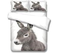 Housse de Couette 90x190 âNe Parure de Lit 1 Personne Animaux Mignons 3 Pièces Housse Couette en Microfibre Douce Imprimé 3D avec 2 Taies d'oreiller 65x65 cm e-1712