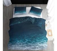 Housse de Couette 90x190 Bleu Marine Parure de Lit 1 Personne Sets de Housses de Couettes Microfibre avec 2 Taies d'oreiller 65x65cm, Eau du Lac Motif Parures de Lit