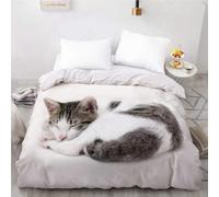 Housse de Couette 90x190 Chat Parure de Lit 1 Personne Animaux Mignons 3 Pièces Housse Couette en Microfibre Douce Imprimé 3D avec 2 Taies d'oreiller 65x65 cm z-1712