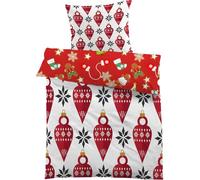 Housse de Couette 90x190 cm 1 Personne, Housse de Couette Thème de Noël Microfibre, Parure de Lit 1 PersonneMotif Boule de Noël Linge de Lit Fermeture éclair Avec 1 Taie D'oreiller 65x65 Cm -BT53