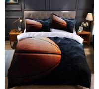 Housse de Couette 90x190 cm 1 Personne Noir Parure de Lit Gros Plan sur Un Ballon de Basket en Microfibre pour Enfant Ado et Adulte, Décoration de Chambre