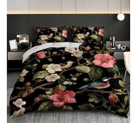 Housse de Couette 90x190 cm Aquarelles de Fleurs Pastorales Parure de Lit en Microfibre avec Fermeture Éclair Vert Housse de Couette Douce avec 2 Taie d'oreiller 65x65 cm