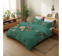 Housse de Couette 90x190 cm Art Japonais Minimaliste - Parure de Lit 1 Personne, Linge de Lit Doux Fleurs Plantes Branches pêchers avec Fermeture Éclair et 2 Taies d'oreiller, Idéal pour Cadeau
