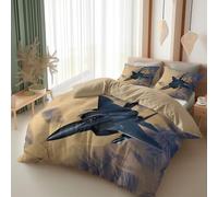 Housse de Couette 90x190 cm Avions de chasse survolant le désert - Parure de Lit 1 Personne, Linge de Lit Doux Jaune clair avec Fermeture Éclair et 2 Taies d'oreiller 65x65 cm, Idéal pour Cadeau