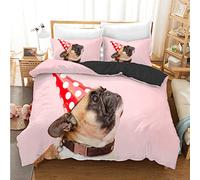 Housse De Couette 90x190 cm Bouledogue FrançAis Rose Clair Microfibre avec Fermeture éClair-2 Taie d'oreiller 65x65cm-Respirante Parures De Lit Convient Aux Adultes Et Aux Enfants Parure Lit