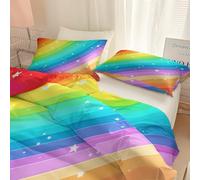 Housse de Couette 90x190 cm Cartoon Étoile Arc-en-Ciel Rayures Parure de Lit 1 Personnes, Adultes Multicolore Microfibre Ensemble de Literie - avec Fermeture Éclair et 2 Taies d'oreiller 65x65 cm