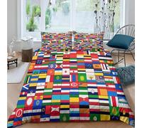 Housse De Couette 90X190 Cm Drapeaux des Pays du Monde 3D Parure De Lit avec Fermeture À Glissière Et 2 Taies d'oreiller pour Chambre d'enfants Adultes - Antiallergique Et Facile D'Entret -940T446P53
