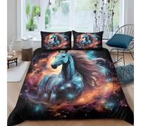 Housse De Couette 90X190 Cm Enfant Cheval Animal 3D Motif Fille Parure De Lit 1 Personne avec Fermeture Éclair Ultra Doux Microfibre 3 Pièces Ado Literie avec 2 Taie d'oreiller 65X65 Cm -497D636P733D