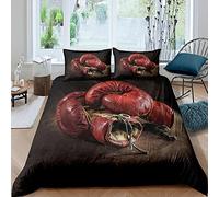 Housse de Couette 90X190 cm Enfant Gants De Boxe Rouges Parure de Lit 1 Personne Doux Respirant Microfibre Housse de Couette avec Fermeture Éclair + 1 Taie d'oreiller 65x65 cm