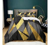 Housse de Couette 90x190 cm Figures Géométriques Abstraites, Parure de Lit 1 Personnes en Microfibre Douce, Ensemble de Literie Noir Or avec 2 Taies d'oreiller 65x65 cm pour Décoration de Chambre