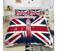 Housse de Couette 90x190 cm Londres Big Ben Ensembles de Housses de Couette en Polycoton Douce avec 2 Taies d'oreiller 65x65 cm, 3 Pièces Parure de Lit 1/2 Personnes