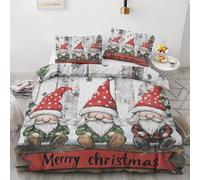 Housse de Couette 90x190 cm Nain Noël Parure de Lit Enfant 1 Personne Bouleau Flocon De Neige Bonnet De Noel, Ensemble Literie Imprimé Réversible avec 1 Taies d'oreiller 65x65 cm