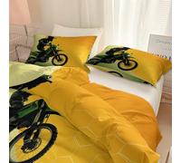 Housse de Couette 90x190 cm Sport Extrême Cartoon Moto-Cross Parure de Lit 1 Personnes, Adultes Multicolore Microfibre Ensemble de Literie - avec Fermeture Éclair et 2 Taies d'oreiller 65x65 cm