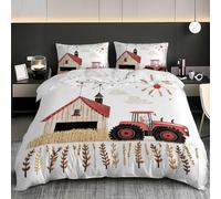Housse de Couette 90x190 cm ThèMe du Tracteur Agricole Parure de Lit en Microfibre avec Fermeture Éclair Blanc Housse de Couette Douce avec 2 Taie d'oreiller 65x65 cm