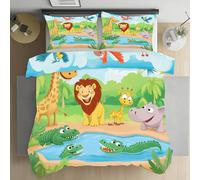 Housse de Couette 90x190 Crocodiles Mignons Parure de Lit avec 1 Taies d'oreiller 65x65cm Éléphants D'Anime Housse de Couette Douce et Respirante Chambres de Filles et Garçons Décor