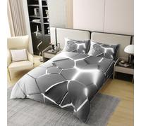 Housse de Couette 90x190 Cubes ArgentéS Parure de Lit 3D Imprimée Microfibre Style Minimaliste Moderne Housse Couette 1 Personne avec Fermeture éclair + 2 Taie d'oreiller 65x65 cm b.5366