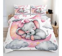 Housse de Couette 90x190 Enfant Éléphant Lune Bébé - Parure de Lit 1 Personne Motif Animaux Rêve Doux Réversible avec 1 Taie d'oreiller 65x65, Microfibre Ultra Douce avec Fermeture Éclair Rc2t420