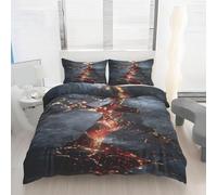 Housse de Couette 90x190 Fissures de Lave Imprimé Texture de Rocher Parure de lit Réversible Microfibre avec Fermeture Éclair, 1 Personne, Ensemble de Literie 2 Pièces et 1 Taie d'oreiller H197y