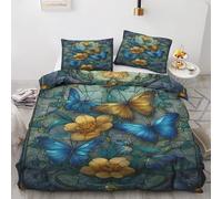 Housse de Couette 90x190 Fleurie, Papillon Verre Coloré Parure de Lit Enfant 1 Personne en Microfibre, 1 Housse Couette avec Fermeture Éclair avec 1 Taie d'oreiller 65x65 cm